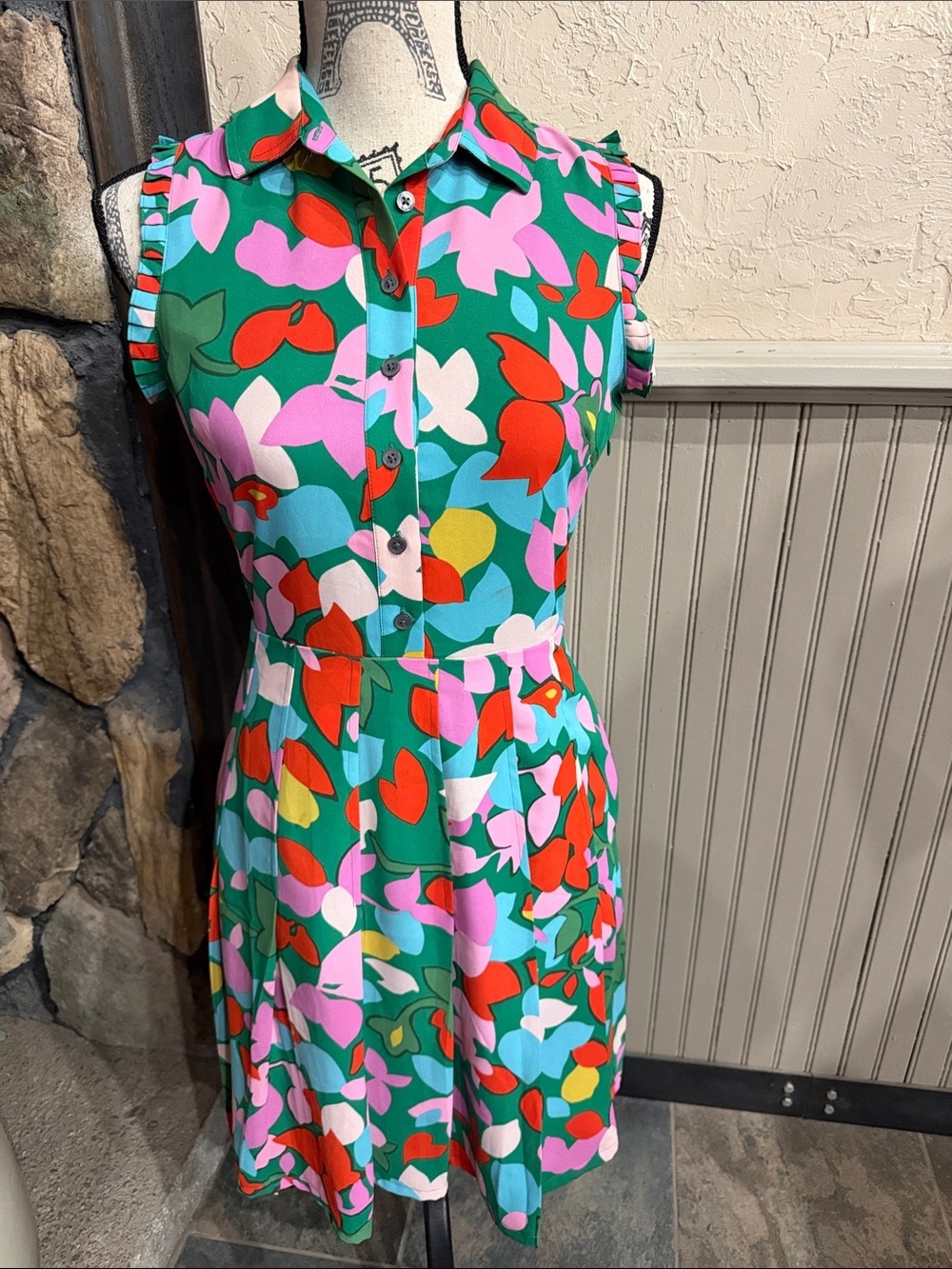 J. Crew Green Floral-Print Sleeveless Shirt Dress